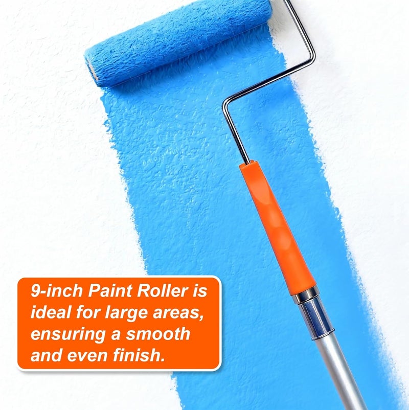 KingOrigin King Origin 10-Piece Paint Roller Kit with Extension Pole (5 ft), 9" Paint Roller Covers, Roller Frame, Paint Brush, House Paint Supplies for Painting Walls, Home Interior - Image 4